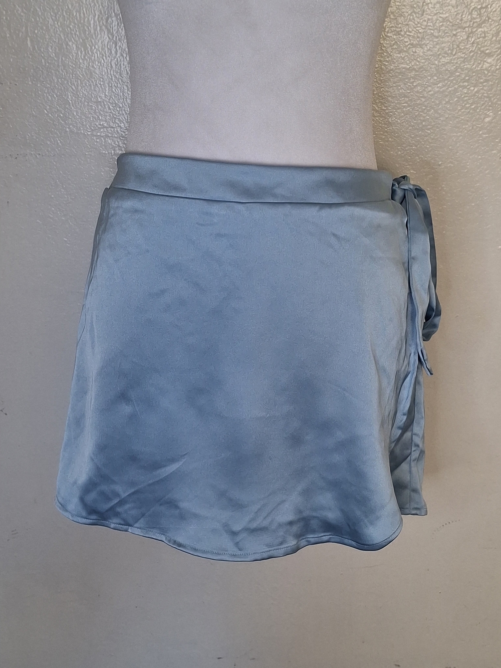 Satin Wrap Mini Skort in Dusty Blue